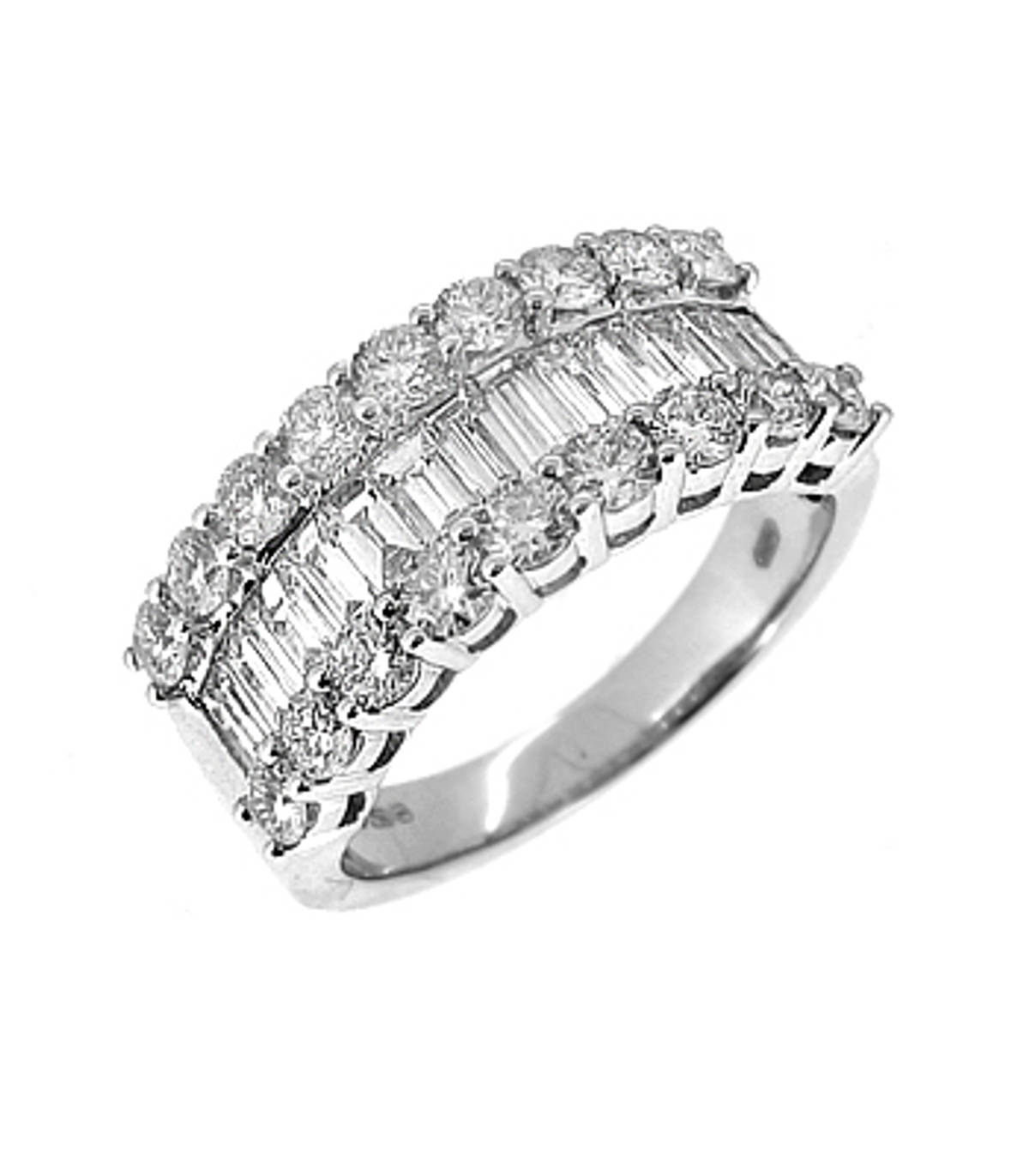 3 ROW DIAMOND DRESS RING 18k white gold baguette & brilliant cut diamond 3 row dress ringDETAILSCarat: diamond total weight 1.91ctsCut: Brilliant cut and BaguetteMetal: 18k white gold 