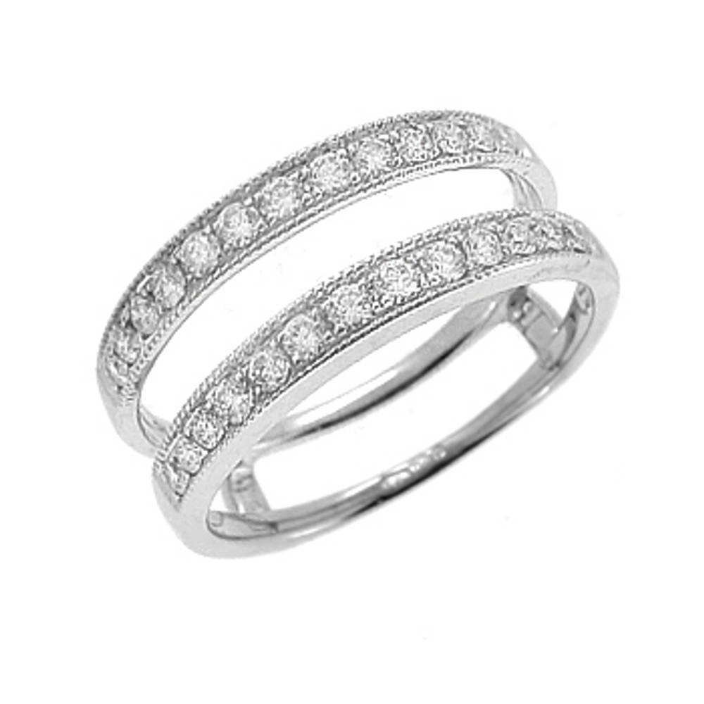 18k white gold brilliant cut diamond keeper ring
Total diamond weight 0.43cts
18k white gold