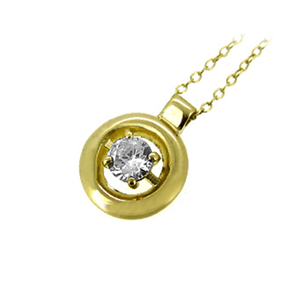 9k yellow gold CZ round pendant on 9k yellow gold 18” chain
Metal: 9k yellow gold 9k yellow gold 18” chain
Length  1.5cm  Width  1.2cm Made in Ireland
