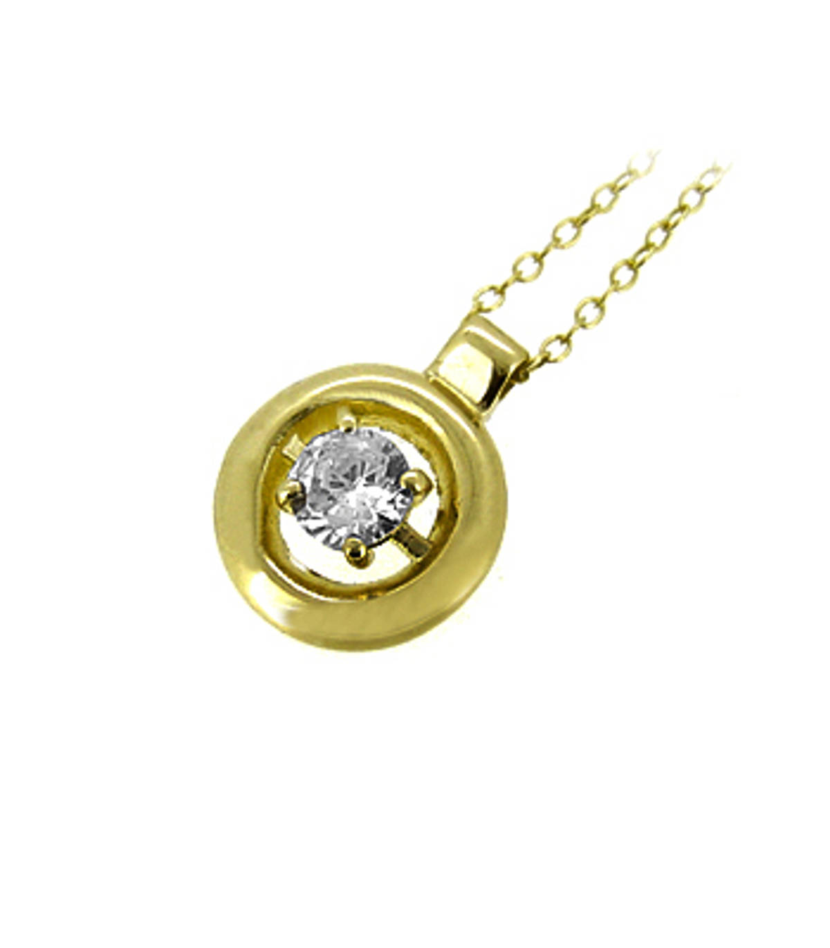 9k yellow gold CZ round pendant on 9k yellow gold 18” chain
Metal: 9k yellow gold 9k yellow gold 18” chain
Length  1.5cm  Width  1.2cm Made in Ireland