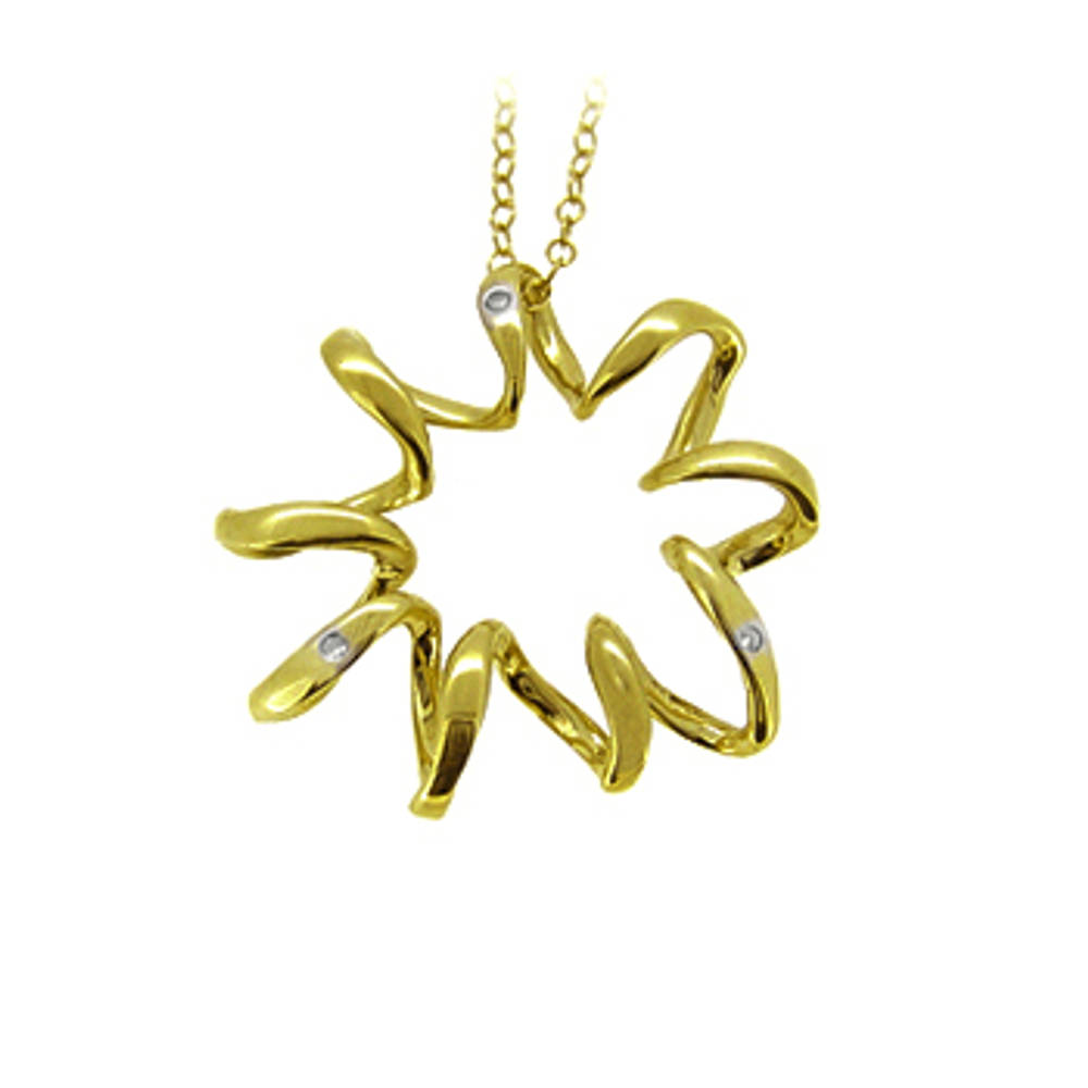 9k yellow gold 3st CZ zig-zag circular pendant on 9k yellow gold 18” chain
Metal: 9k yellow gold9k yellow gold 18” chain
Length  2.5cm  Width  2.5cm Made in Ireland