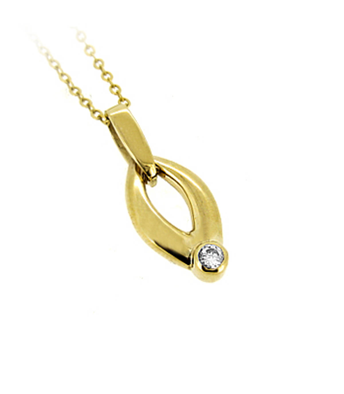 9k yellow gold CZ oval drop pendant on 9k yellow gold 18” chain
Metal: 9k yellow gold  9k yellow gold 18” chain
Length  2.4cm  Width  0.9cm Made in Ireland