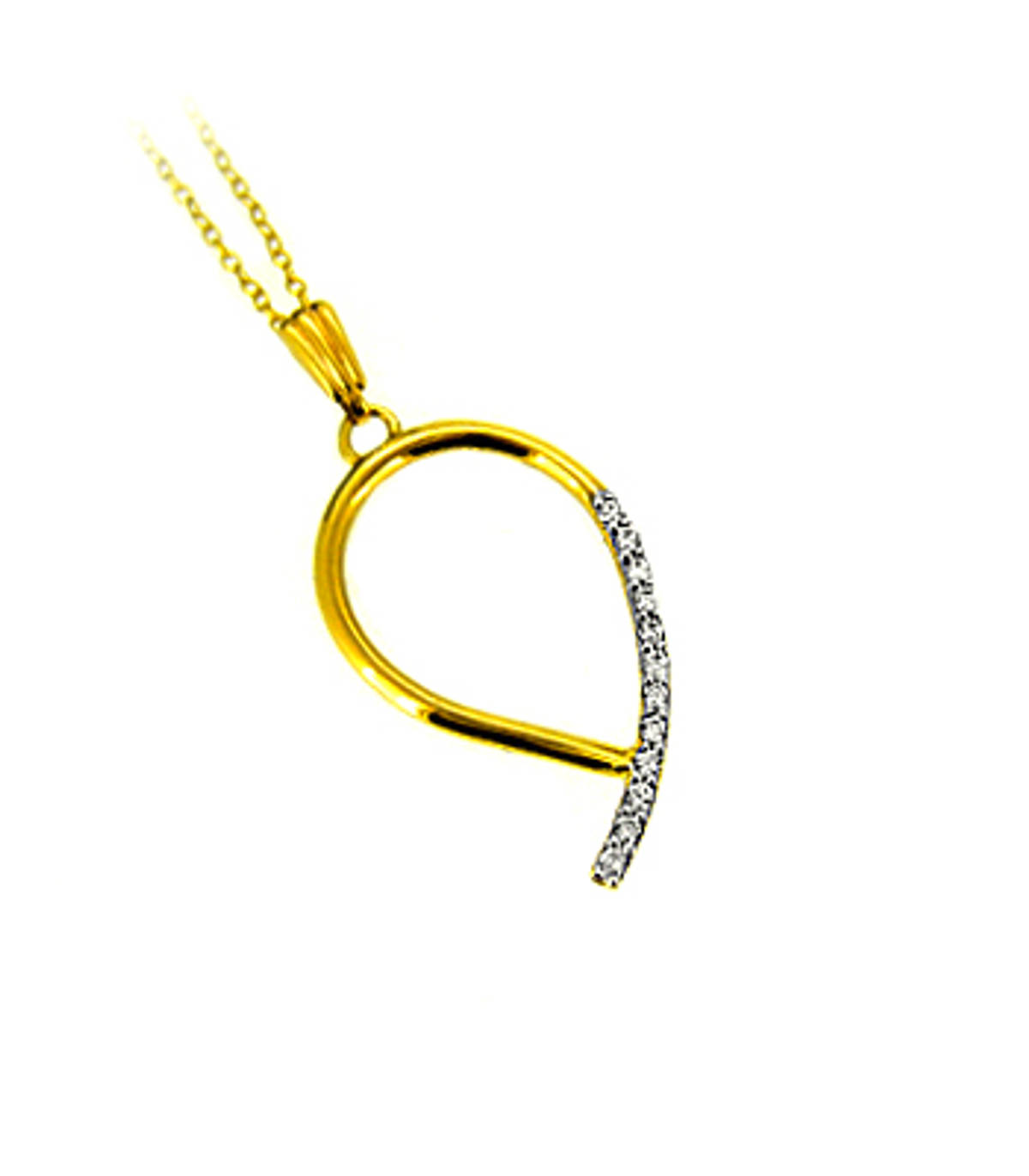 9k yellow gold CZ loop pendant on 9k yellow gold 18” chain
Metal: 9k yellow gold9k yellow gold 18” chain
Length  3.6cm  Width  1.7cm Made in Ireland