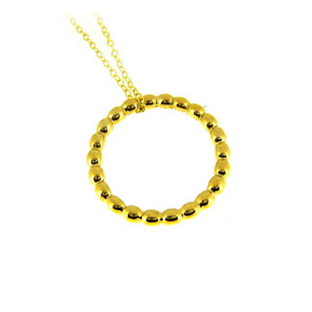 9k yellow gold rope pattern circle pendant on 9k yellow gold 18” chain
Metal: 9k yellow gold  9k yellow gold 18” chain
Length  2cm Width 2cm      Made in Ireland