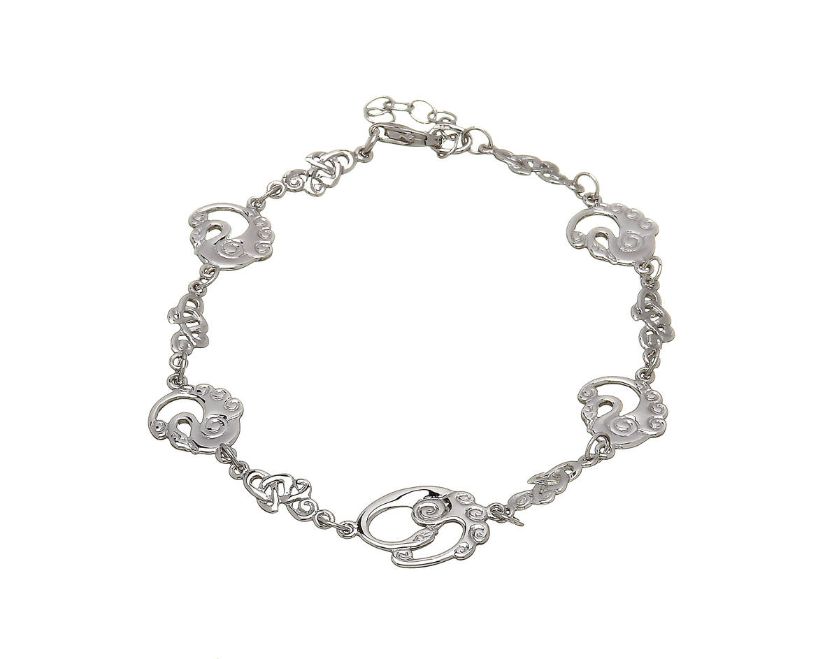 Sterling silver classic Children Of Lir bracelet with Celtic & swan links