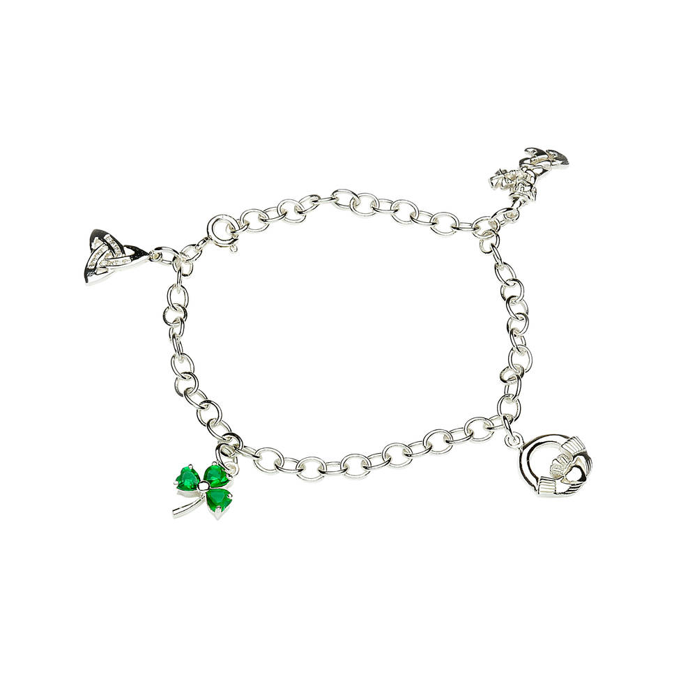 Silver Charm Bracelet Trinity,claddagh,shamrock,leprechaun