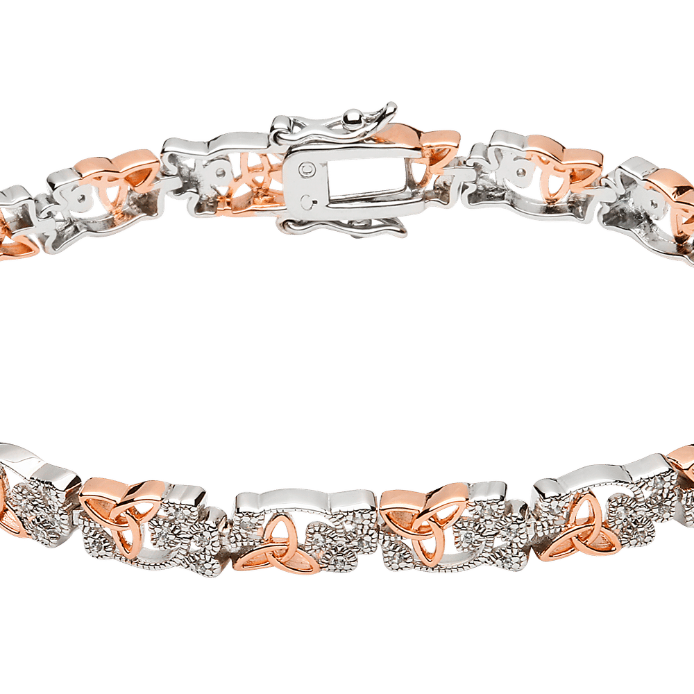 S/silver Cz Shamrock Rose Gold Plated Trinity Knots Hugy Bracelet