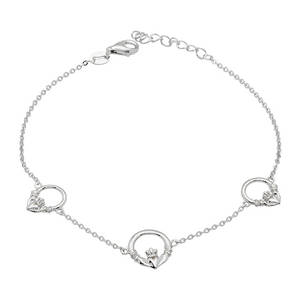 Silver Three Claddagh Link Bracelet