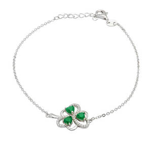 Silver Agate Cz  Shamrock Link Bracelet