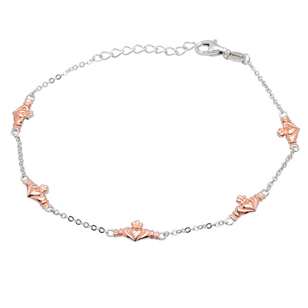 Silver Claddagh Link And Chain Bracelet 