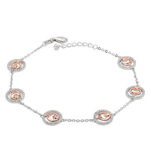 Silver and Rose Gold Claddagh Link and Chain Bracelet