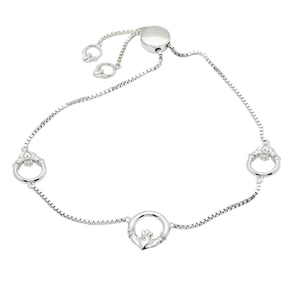 Silver Adjustable Chain And 3 Claddagh Bracelet