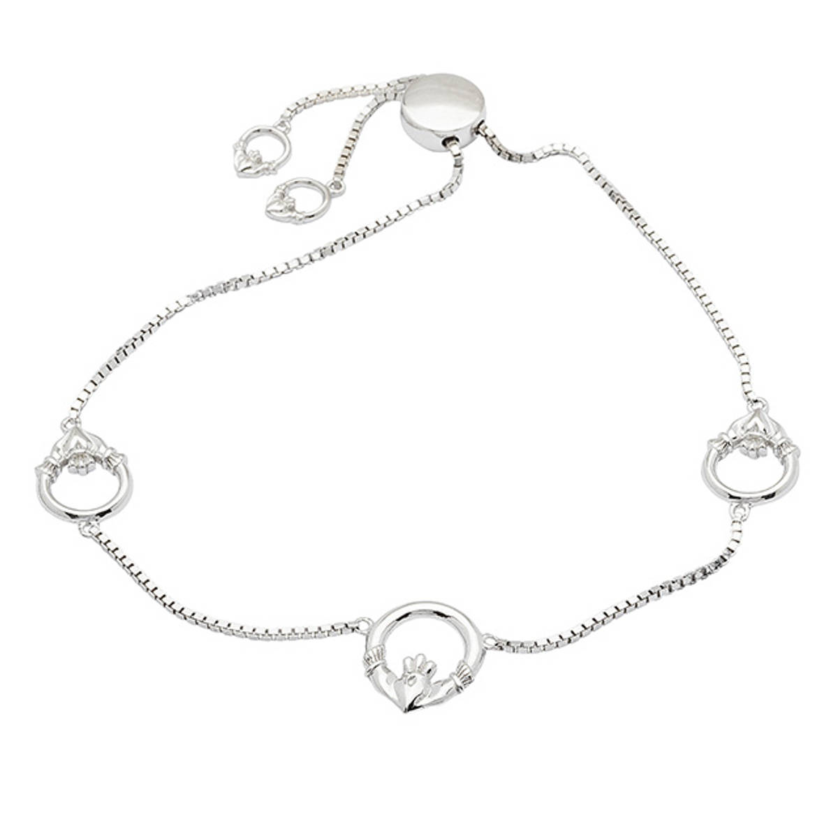 Sterling Silver Adjustable Chain Triple Claddagh Bracelet