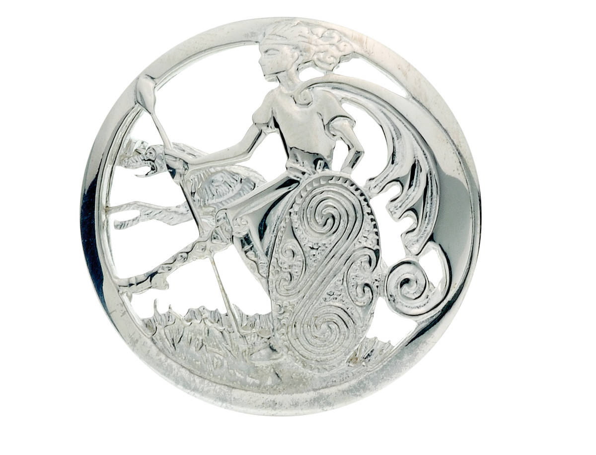 Silver Cuchulainn Warrior And Wolfhound Brooch