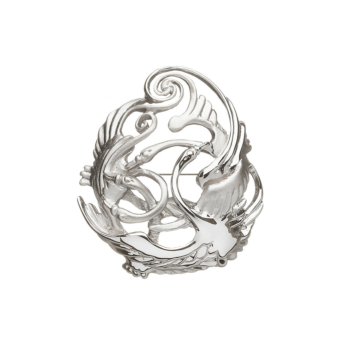 Silver Children of Lir brooch representing the swans who were the bewitched children of Lir.Please read the story of the fable about them in the Lir section.