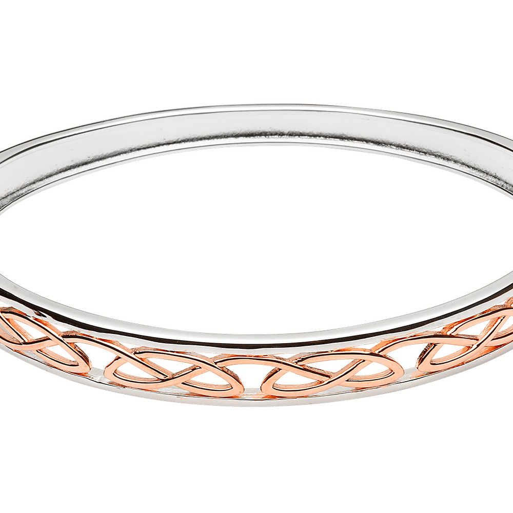 S/silver Rose Gold Plaited Celtic Love Knot Design Hinged Bangle