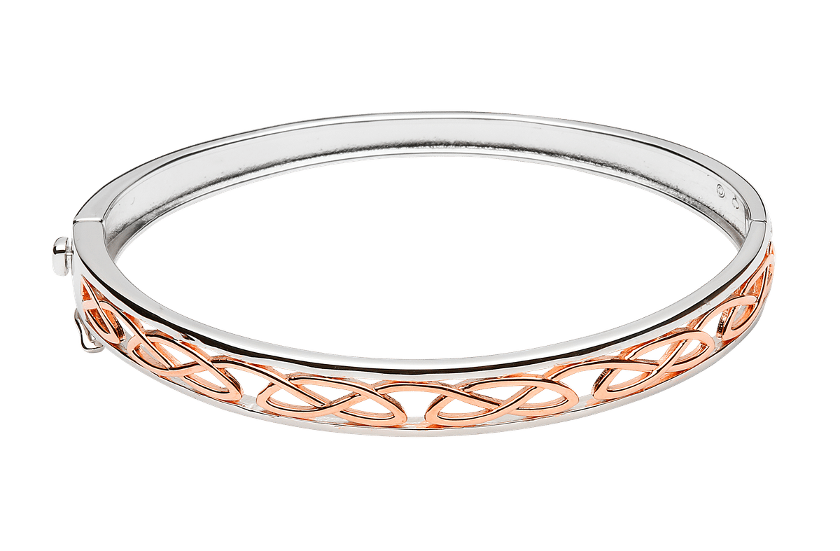 S/silver Rose Gold Plaited Celtic Love Knot Design Hinged Bangle