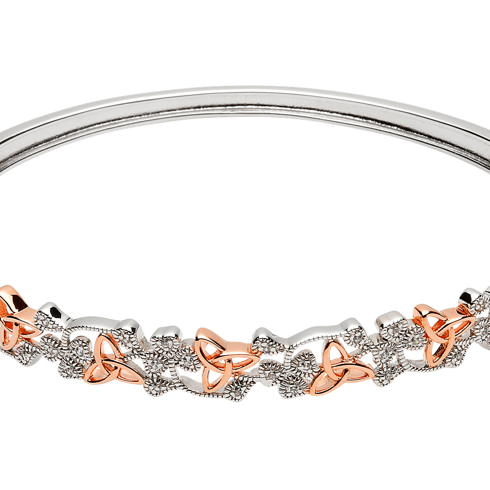 Silver Cz Shamrock Rose Gold Plated Trinity Knots Hugy Bangle