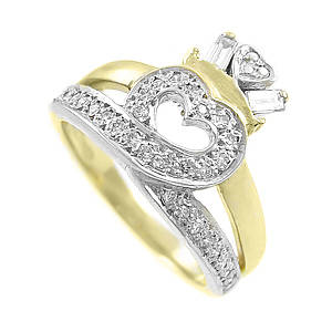 14 carat yellow gold 0.30cts diamonds claddagh engagement ring