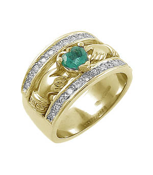 14 ct gold emerald 0.35cts/diamonds 0.26cts claddagh engagement ring