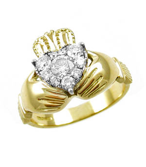  14 carat yellow gold 0.24cts/0.30cts diamonds claddagh engagement ring