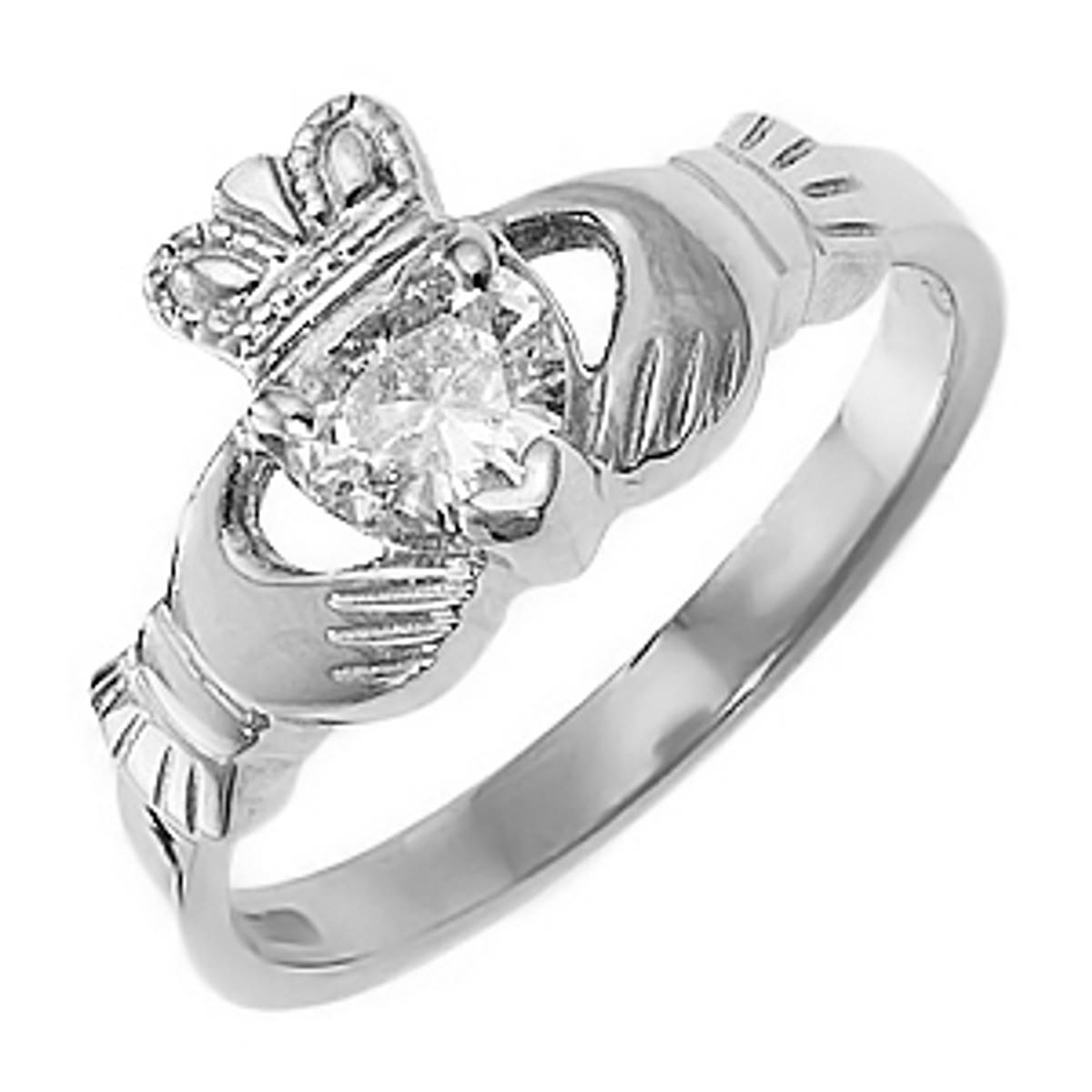 Irish made&nbsp;14ct white gold 0.45ct diamond claddagh engagement ring