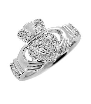 14 carat white gold 0.14cts diamonds claddagh engagement ring