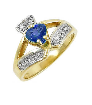 14 carat yellow gold 0.55cts sapphire/0.12cts diamonds claddagh engagement ring