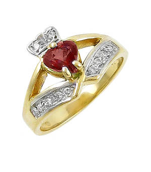 14 carat yellow gold 0.55cts garnet/0.12cts diamonds claddagh engagement ring