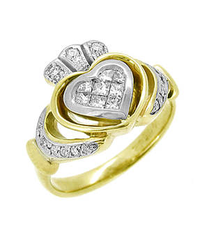 14 carat yellow gold 0.39cts diamonds claddagh engagement ring