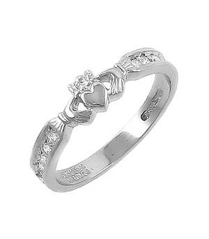 14 carat white gold 0.10cts diamonds claddagh engagement ring