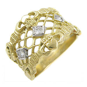 14 carat yellow gold 0.10cts diamonds claddagh wedding ring