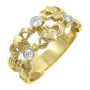 14 carat yellow gold 0.18cts diamonds claddagh engagement ring