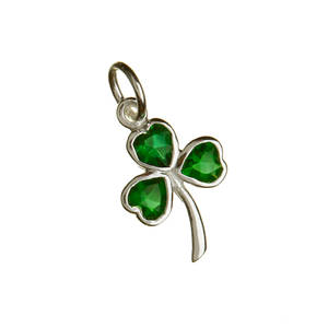 Silver Green Crystal Set Shamrock Charm