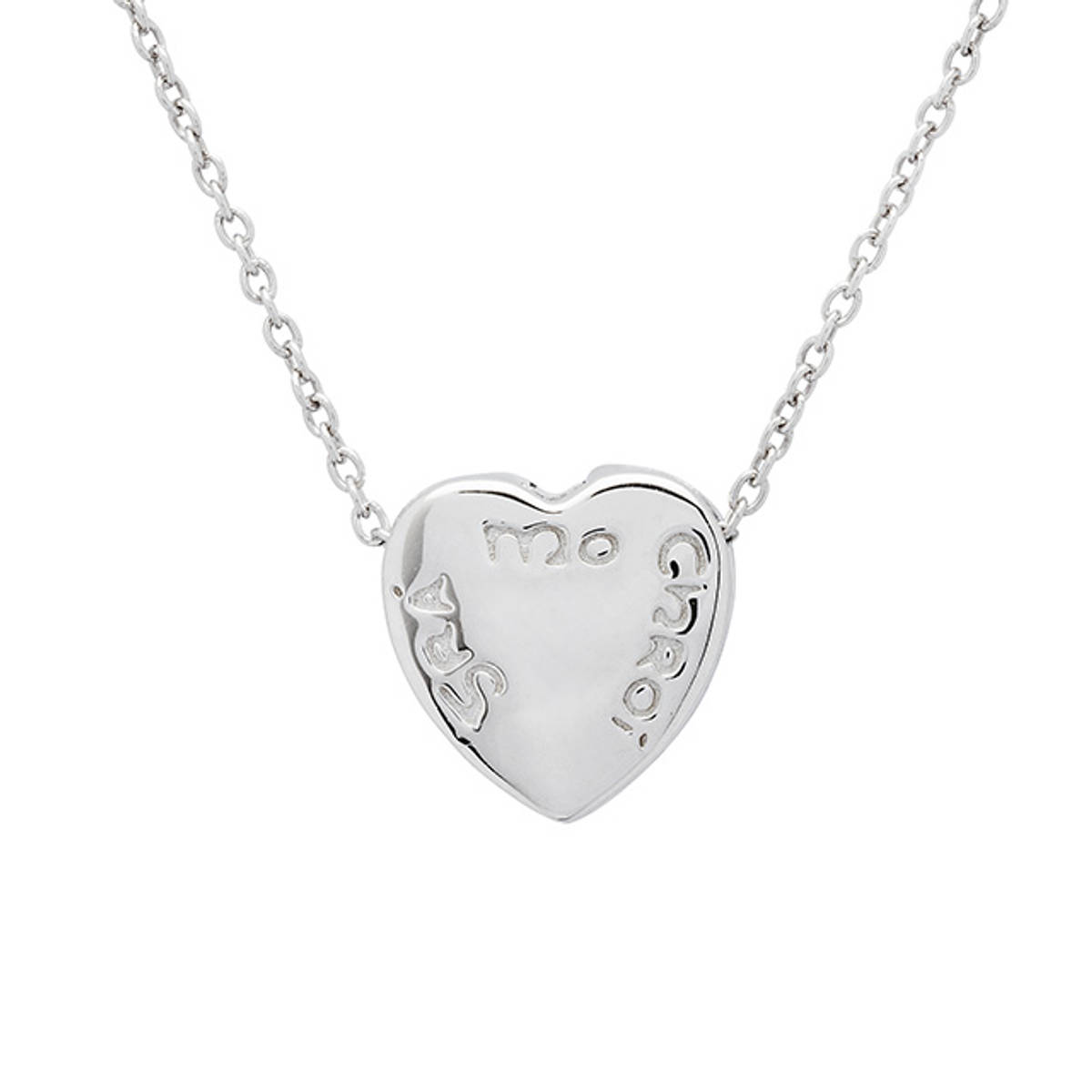 Silver Heart Engraved "Grá Mo Chroí" Clip On Charm Pendant.

"Grá Mo Chroí" is an old Irish phrase whose literal meaning is "Love Of My Heart". It is typically translated as "My Love" or "My Darling". 

Size: 11.5mm