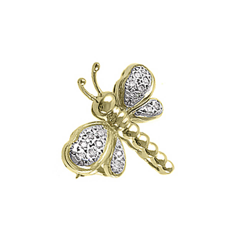 18k yellow gold with brilliant diamond dragonfly brooch
Total diamond 0.16cts
Width  2cm   Height  1.5cm Made in Ireland