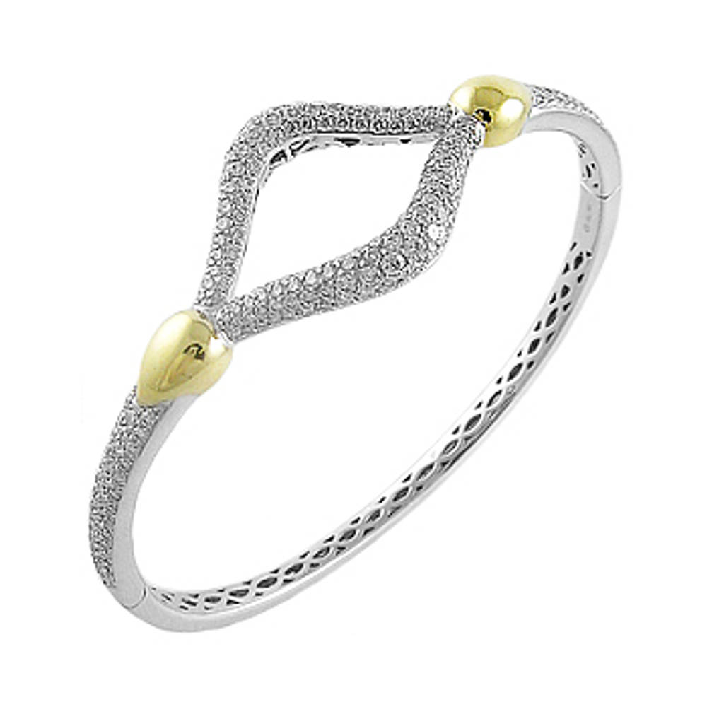 18k yellow/white gold pave set brilliant cut diamond open centre bangle
Total diamond weight 2.67cts Made in Ireland