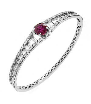 Ruby and diamond bangle in 18 ct white gold