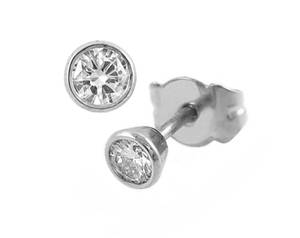 Single stone brilliant cut diamond rubover set stud earrings 