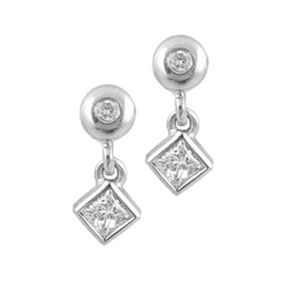 18k white gold princess cut & brilliant cut diamond stud drop earringsDETAILSprincess cut diamond total weight 0.32ctsbrilliant cut diamond total weight 0.02cts