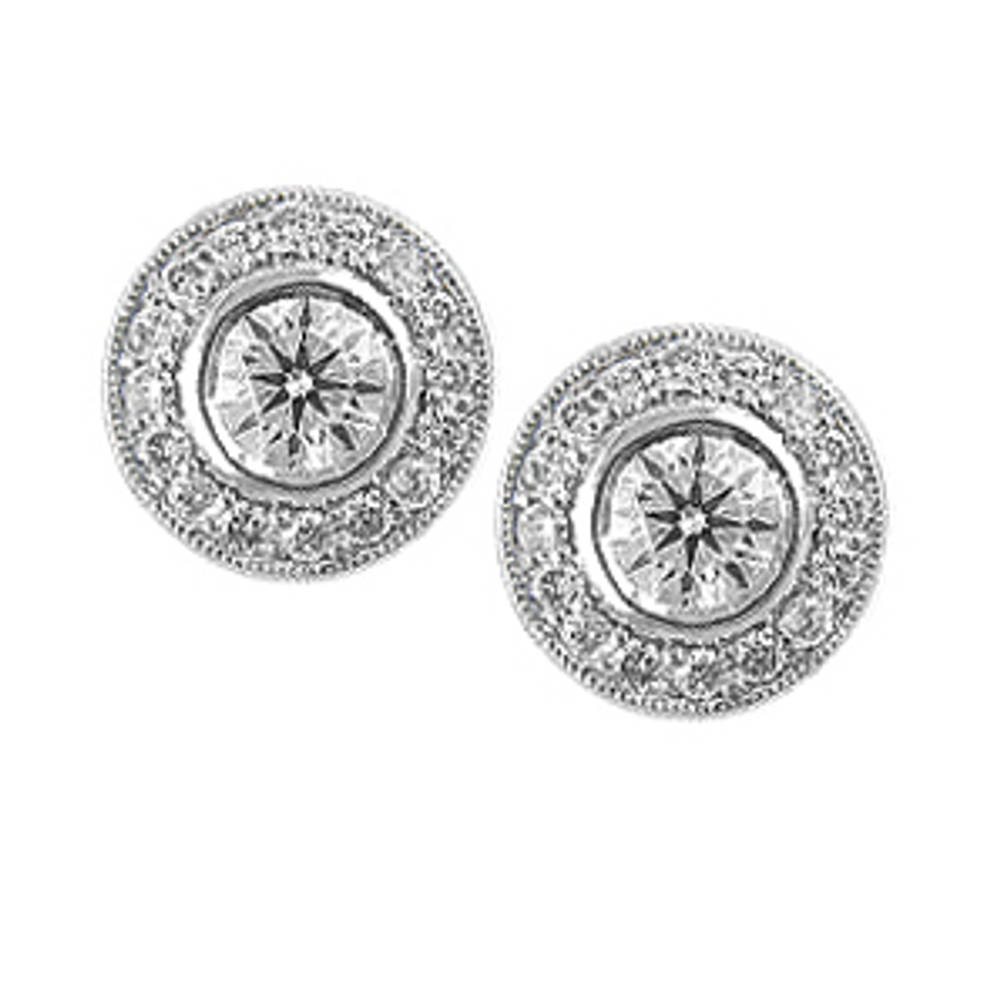18k white gold brilliant cut diamond rubover set cluster stud earringsDETAILSdiamond total weight 1.03cts FIT & SIZE-This item’s measurement are:width  1cmlength  1cm