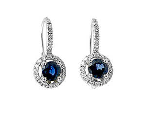 Round sapphire and diamond cluster hoop earrings in 18 ct white gold
