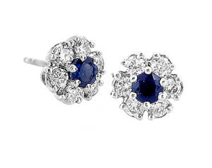 Round sapphire and diamond cluster stud earrings