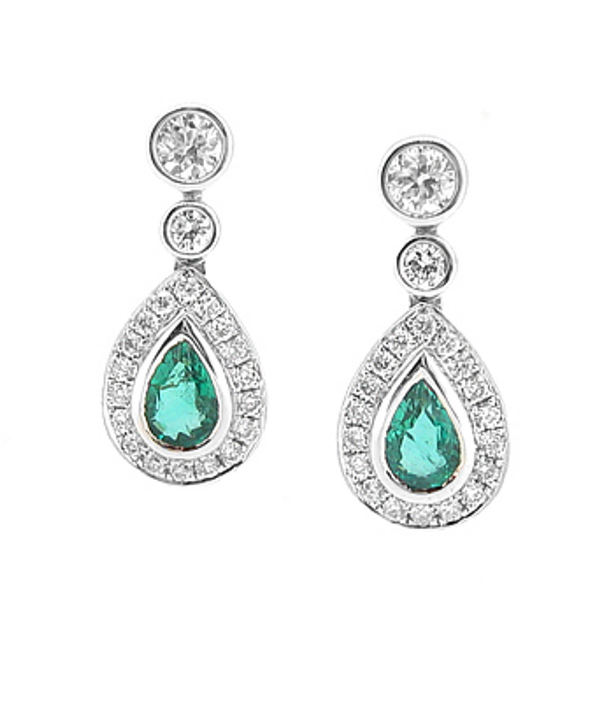 EMERALD AND DIAMOND CLUSTER EARRINGSPictured item: 0.63ct diamonds/0.71ct emerald set in 18k white gold