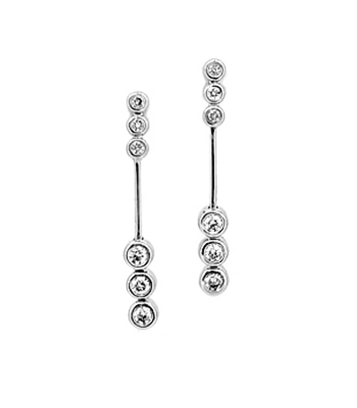 DE2716Diamond rubover set drop bar earringsPictured item: total 0.21ct brilliant cut diamonds set in 18k white gold