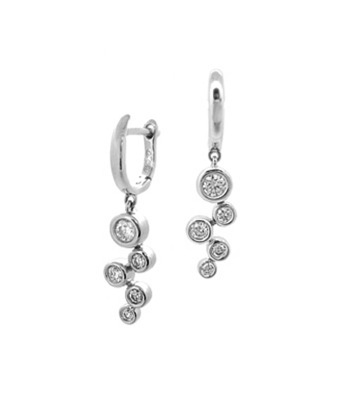 DE2717Diamond rubover set fancy drop earringsPictured item: total 0.38ct brilliant cut diamonds set in 18k white gold