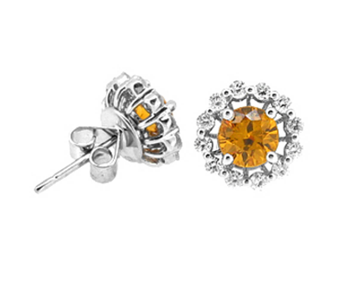 Round yellow sapphire and diamond cluster stud earringsPictured item: yellow sapphire 1.00ct/diamonds 0.58ct set in 18k white gold