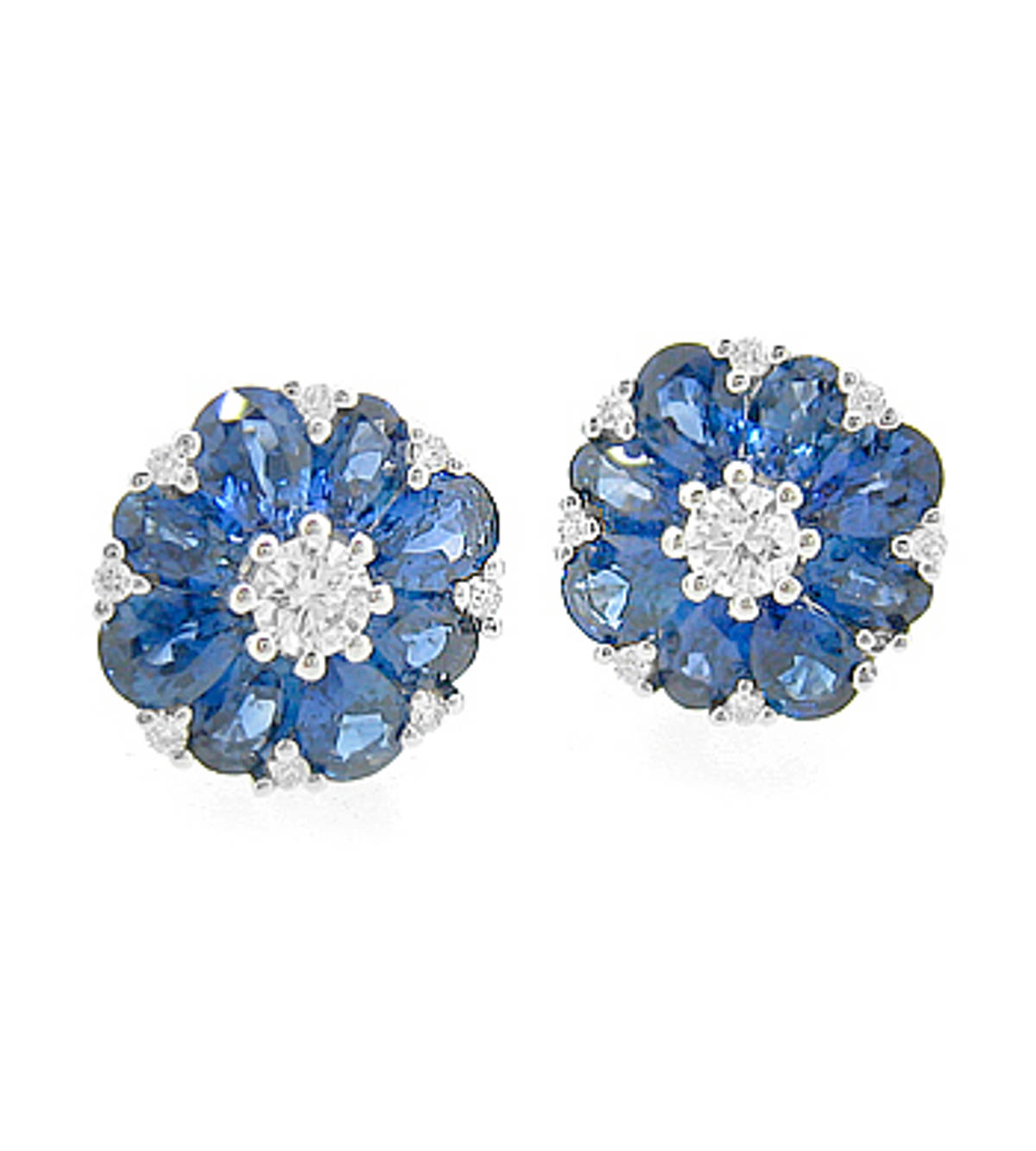 SAPPHIRE AND DIAMOND CLUSTER STUD EARRINGSPictured item: sapphire 2.35ct/diamonds 0.29ct set in 18k white gold