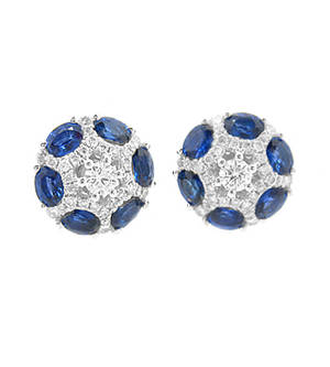 Sapphire and diamond cluster stud earrings in 18 ct white gold