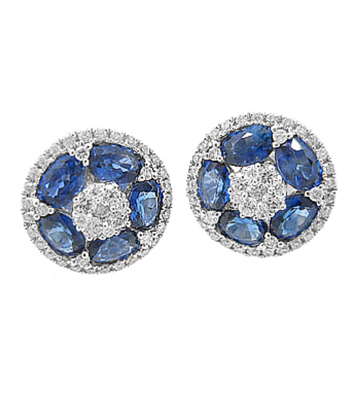 SAPPHIRE AND DIAMOND CLUSTER STUD EARRINGSPictured item: sapphire 1.29ct/diamonds 0.32ct set in 18k white gold